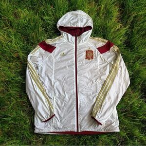 Adidas Men’s Spain 2014-2015 Anthem Hooded Track Jacket Sz L White Soccer Rare